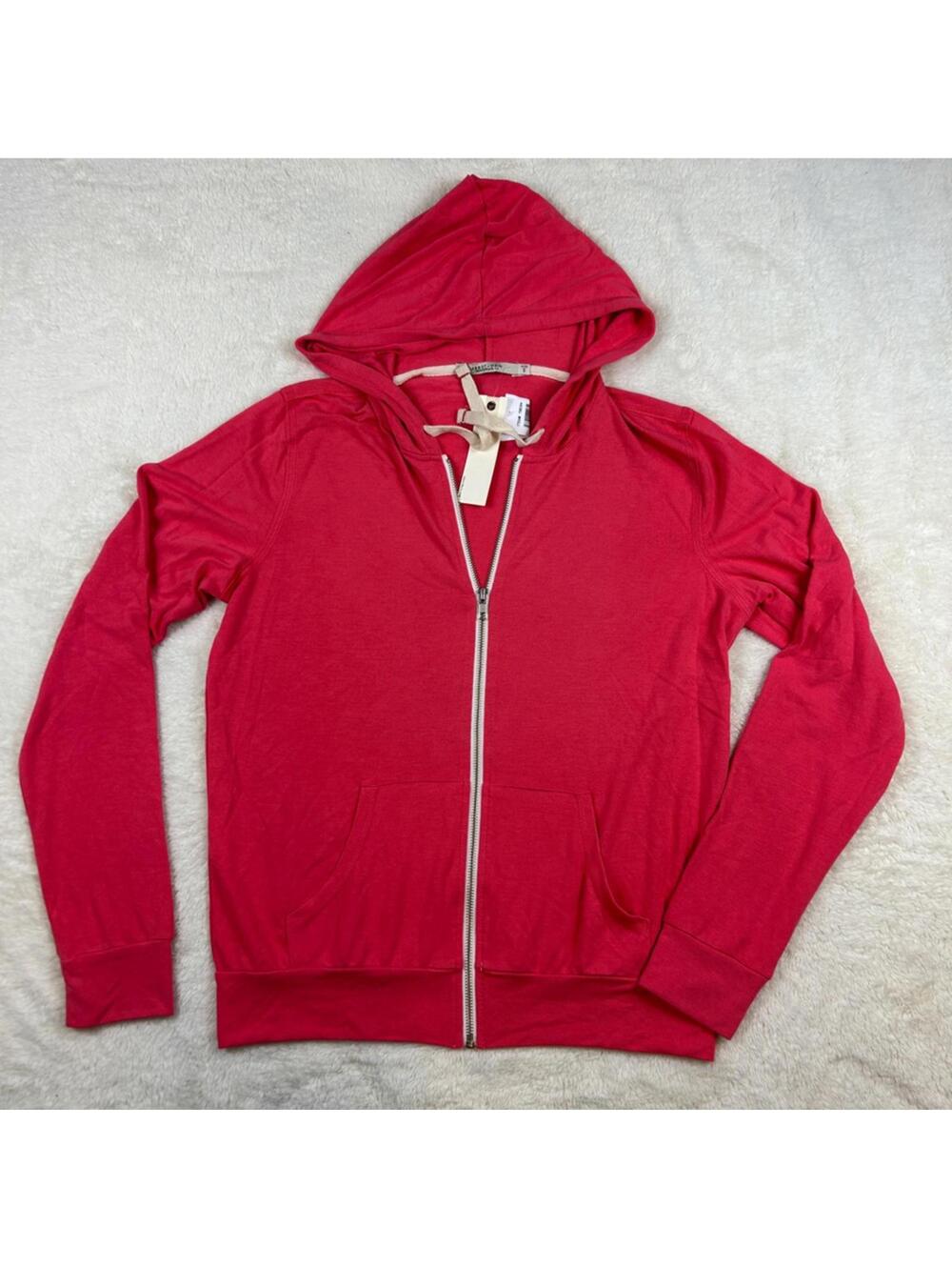 Abbot Main Red Hooded Sweater Pajama Zip Up Jacket Sz Small